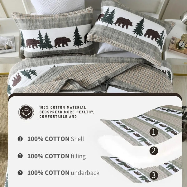 Lodge Cabin Bedspread Set 3 Pieces - jenshomeandgardendecor