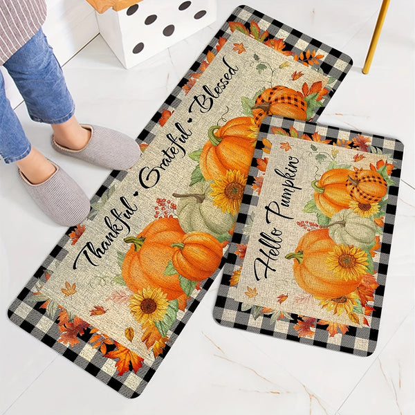 Autumn Pumpkin Maple Leaf Print Kitchen Floor Mat