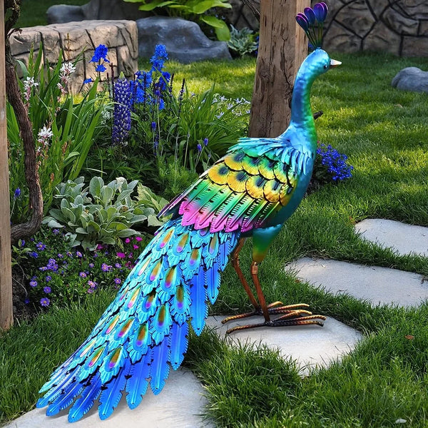 Metal Peacock Yard Art - jenshomeandgardendecor