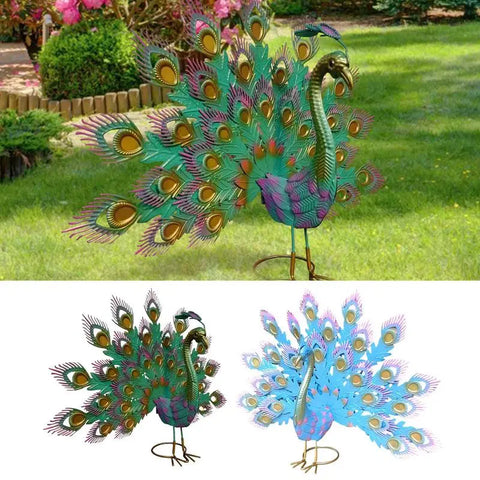 Metal Peacock Garden Statue - jenshomeandgardendecor