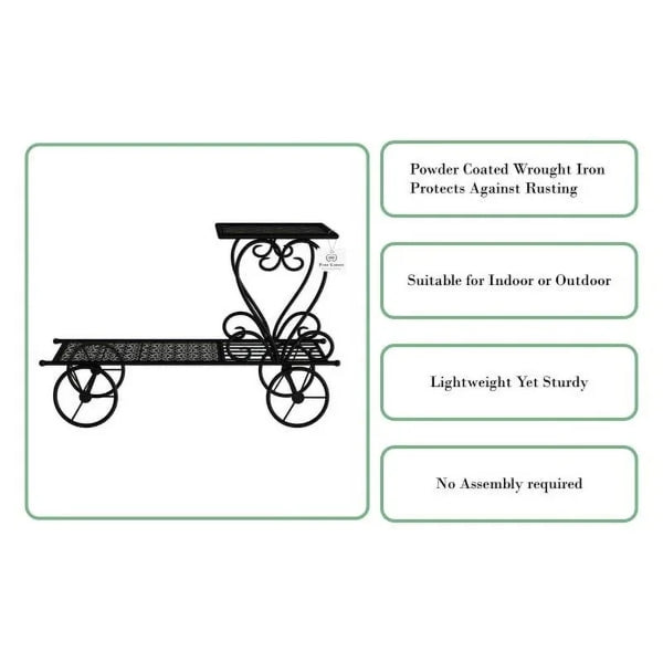 2-Tiered Indoor or Outdoor Wrought Iron Garden Cart - jenshomeandgardendecor