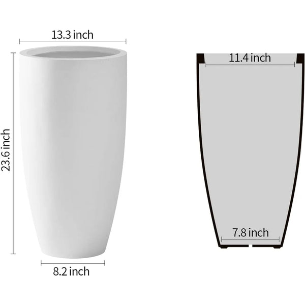 23.6” H Pure White Concrete Tall Planters (Set of 2) - jenshomeandgardendecor