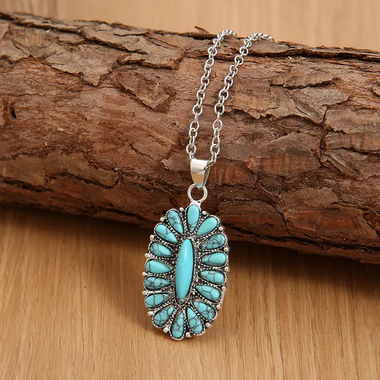 Navajo Inspired Turquoise Cluster Necklace - jenshomeandgardendecor