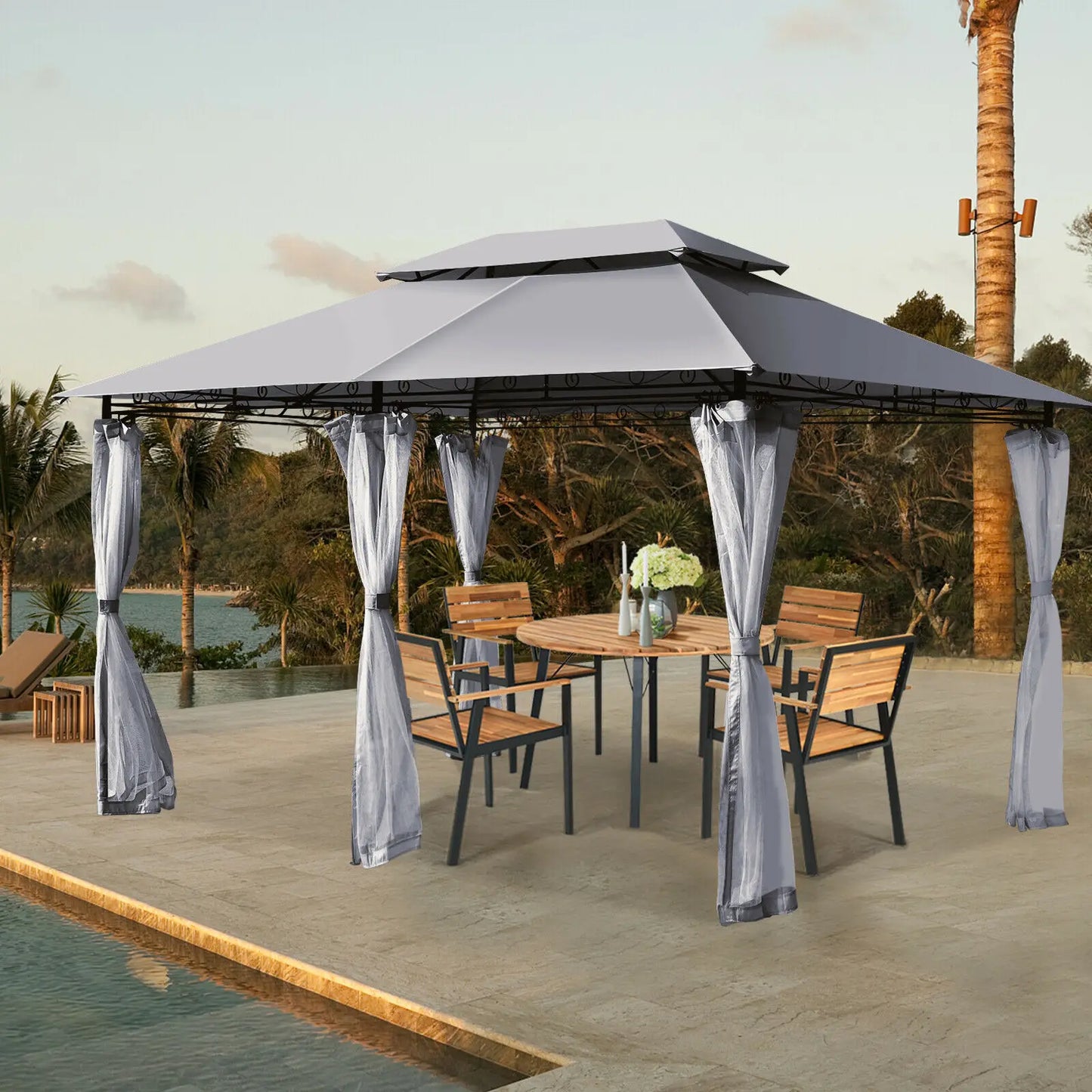 2-Tier Steel Gazebo Canopy Tent Shelter - jenshomeandgardendecor