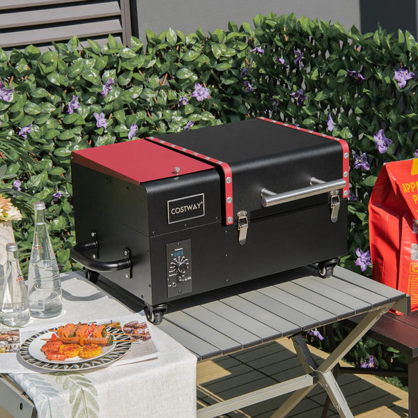 Electric Wood Pellet Grill & Smoker w/Temperature Probe & Lockable Wheels - jenshomeandgardendecor