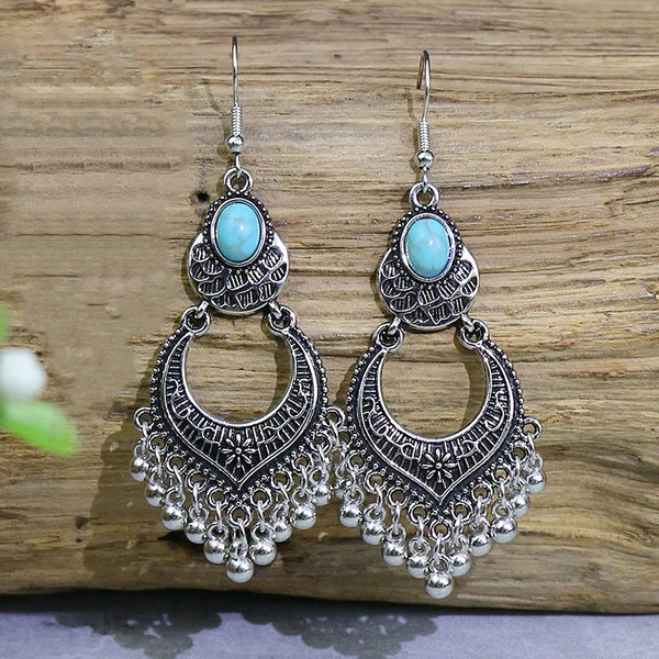 Bohemian Vintage Tibetan Silver Geometric Drop Earrings - jenshomeandgardendecor