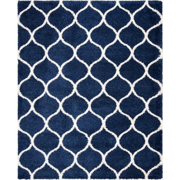 9' X 12' Malbon Navy & Ivory Anime Moroccan Ogee Trellis Design Mat - jenshomeandgardendecor