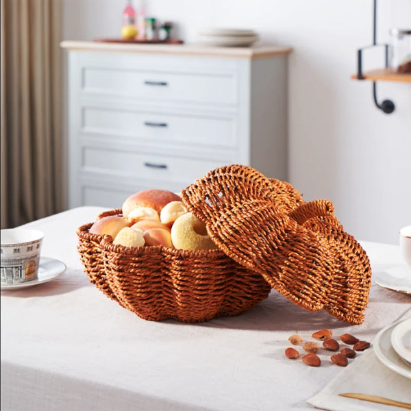 Rattan grass woven Pumpkin candy dish-fruit basket