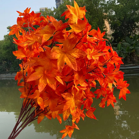 1PCS Red Orange Simulation Maple Leaf Stems