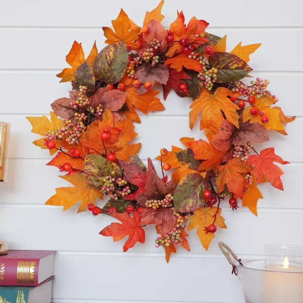 50cm Fall Wreath with Autumn Leaves and Berries