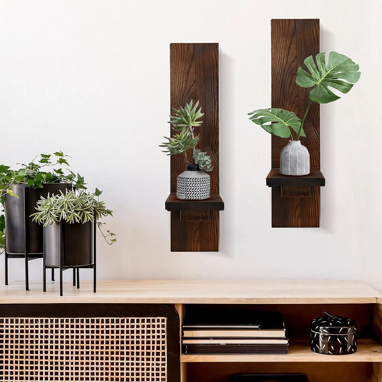 Set of 2 Wooden Wall Candle Sconces