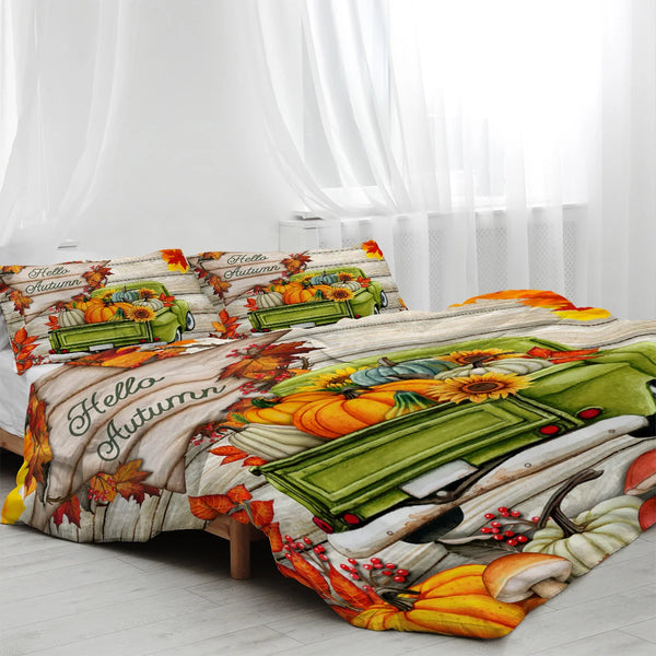 3pc Hello Autumn Maple Leaf Duvet Cover Set