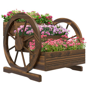 3-Tier Raised Garden Bed, Wooden Wagon Planter Boxes with Drainage Holes, for Vegetables Flowers Herbs, 25" X 24" X 23"