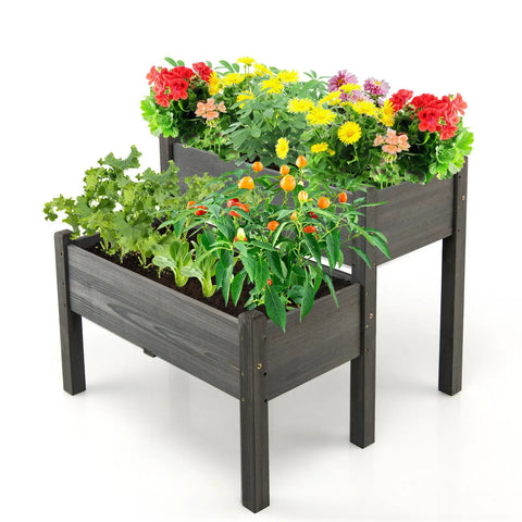 2 Tier Wooden Raised Garden Bed Elevated Planter Box w/Legs Drain Holes - jenshomeandgardendecor