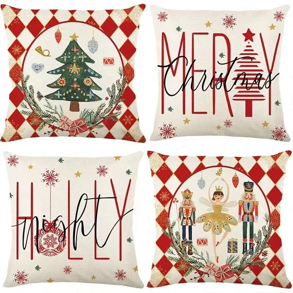 Linen Christmas Throw Pillow Covers