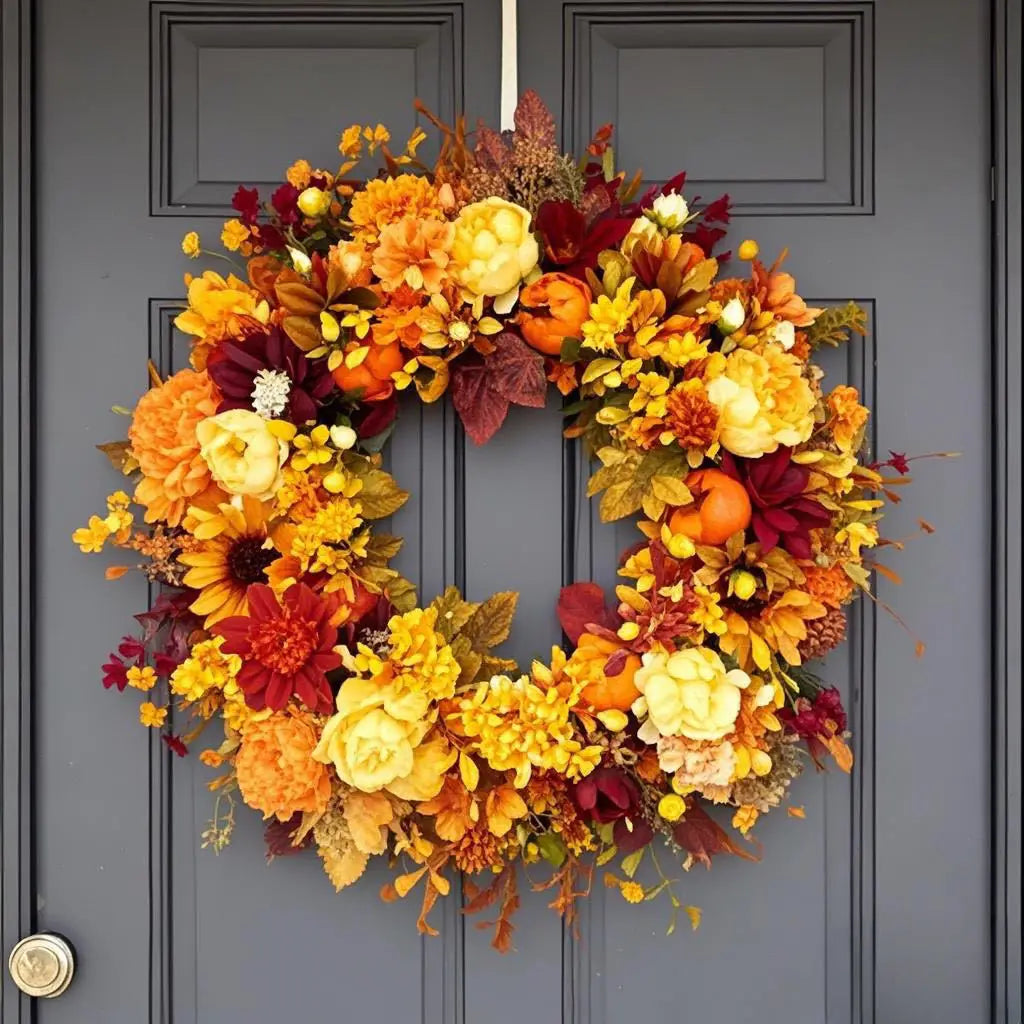 Harvest Festival Maple Leaf Pumpkin Wreath