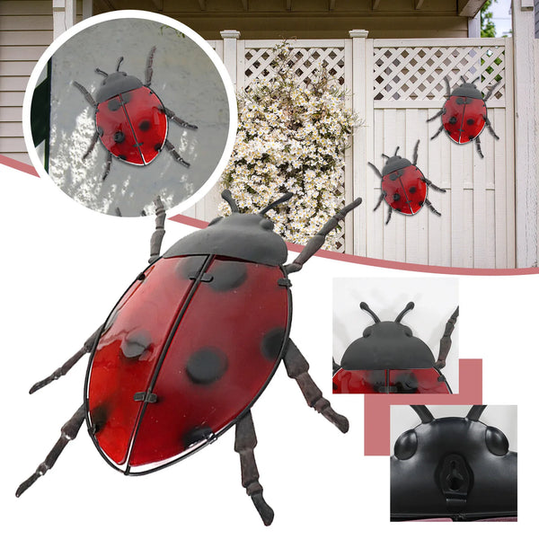 Metal Red Beetle Wall Decoration - jenshomeandgardendecor