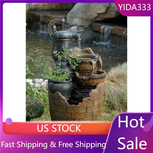 Cascading Water Fountain, Brown/Black - jenshomeandgardendecor