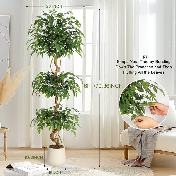 Ficus Tree Artificial, 4FT/5FT/6FT Artificial Plants Indoor in Sturdy White Pot