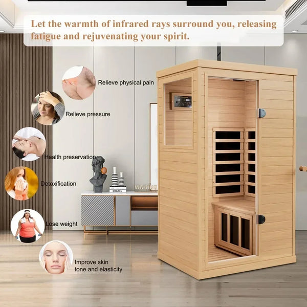 1 Person Far Infrared Sauna for Home, 2 Bluetooth Speakers, 1 LED Reading Lamp