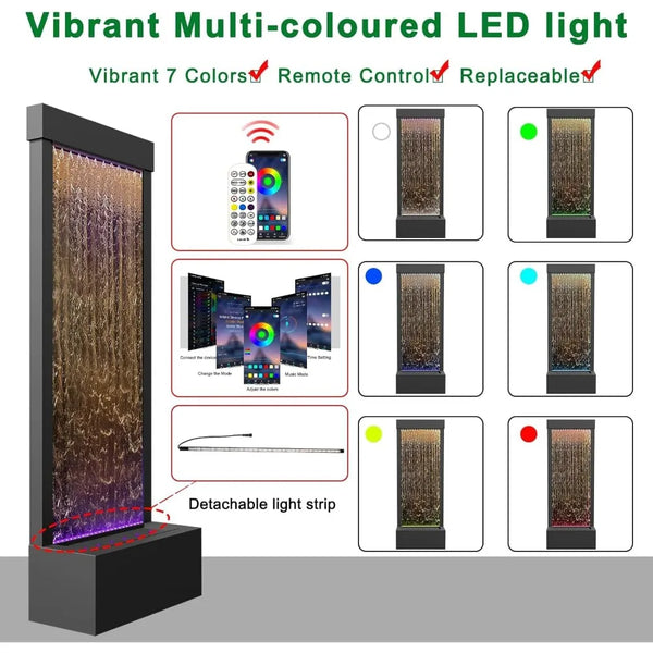 Indoor Mirror Waterfall Fountain with APP Controlled Multicolor LED Light, Floor Standing Fountains Kit, 48" Home