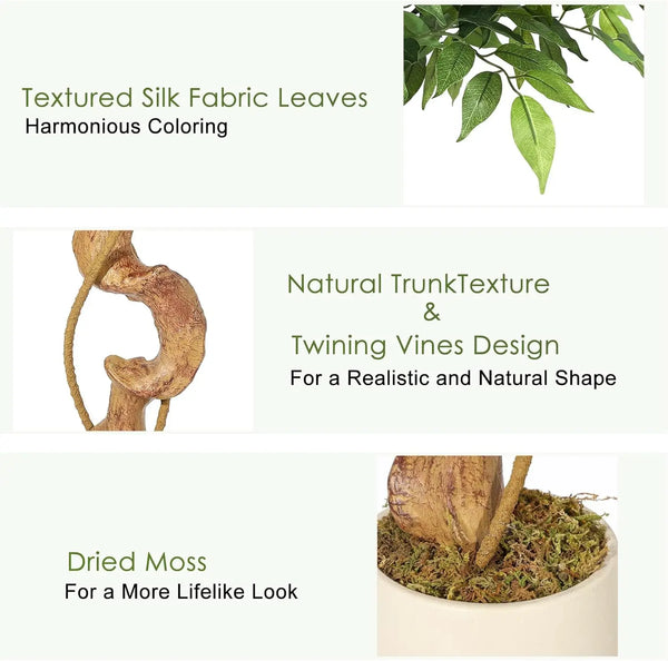 Ficus Tree Artificial, 4FT/5FT/6FT Artificial Plants Indoor in Sturdy White Pot