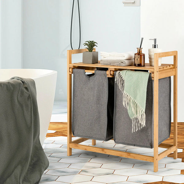 Bamboo Laundry Hamper w/Dual Compartments - jenshomeandgardendecor