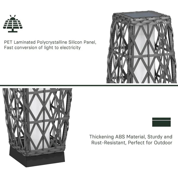 2-Piece Outdoor Solar-Powered Woven Wicker Lantern Floor Lamp