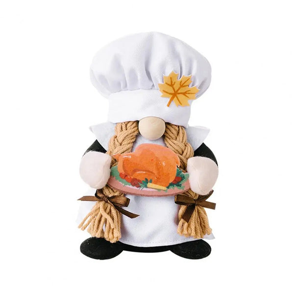 Handmade Thanksgiving Chef Gnome Dolls with Pumpkin Maple Turkey - jenshomeandgardendecor