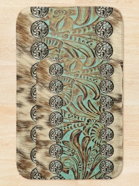 Rustic Brown and Teal Western Bath Mat