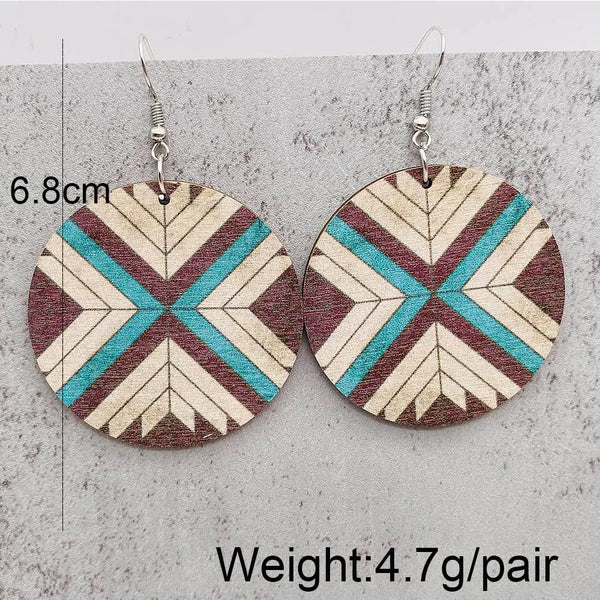 Western Retro Aztecs Pattern Wood Earrings - jenshomeandgardendecor