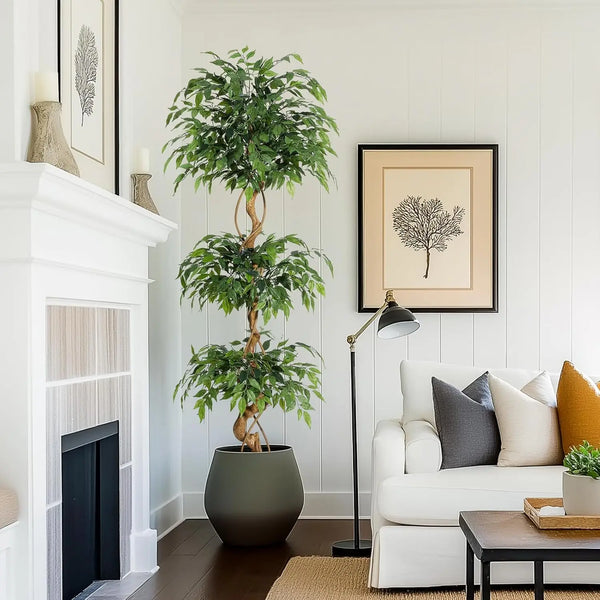 Ficus Tree Artificial, 4FT/5FT/6FT Artificial Plants Indoor in Sturdy White Pot