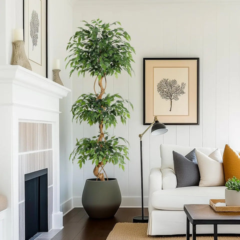 Ficus Tree Artificial, 4FT/5FT/6FT Artificial Plants Indoor in Sturdy White Pot