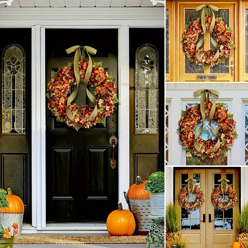 1pc Elegant Autumn Hanging Wreath with Hydrangea Flowers 15.75inch