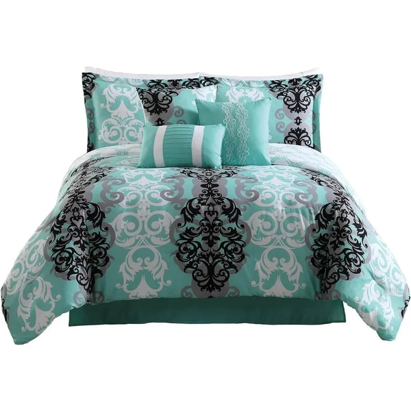 7-Piece Se Contemporary Turquoise 100% Polyester Full/Queen - jenshomeandgardendecor