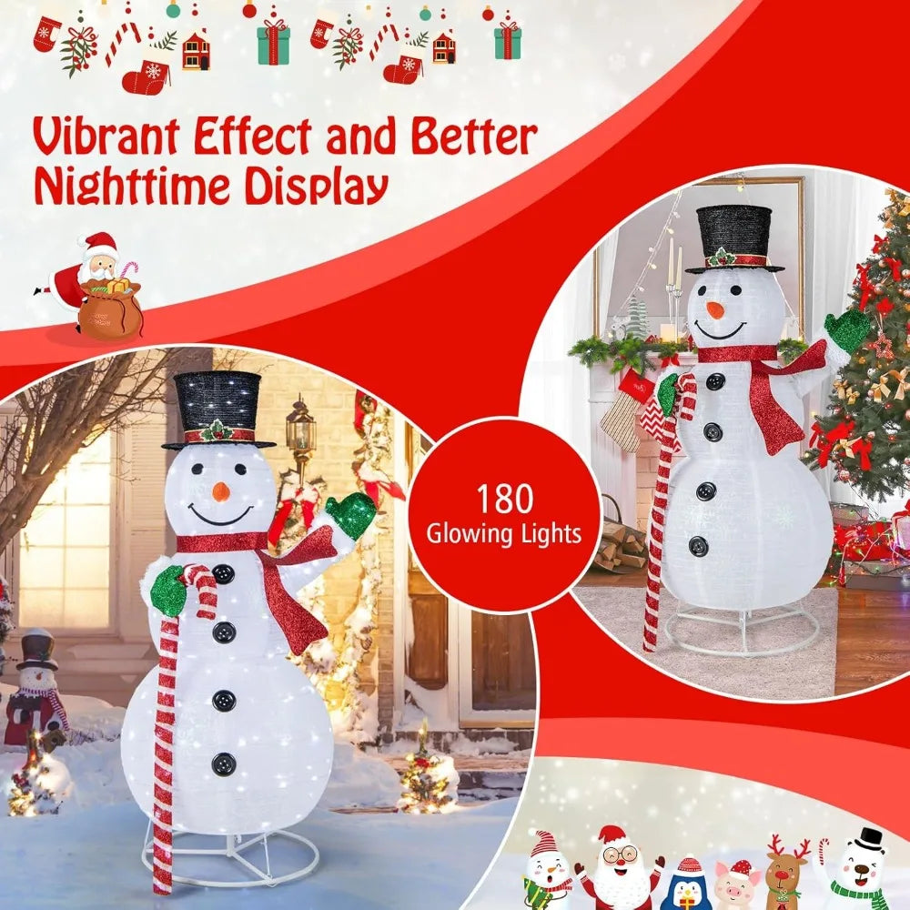 5 FT Pop-up Lighted Christmas Snowman, Large White Pre-lit Christmas Decoration with 180 LED Lights, Hat, Scarf, Indoor Outdoor