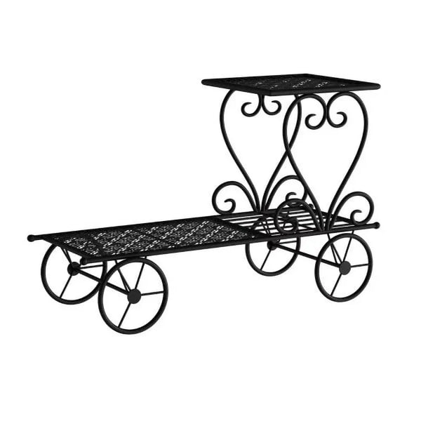 2-Tiered Indoor or Outdoor Wrought Iron Garden Cart - jenshomeandgardendecor