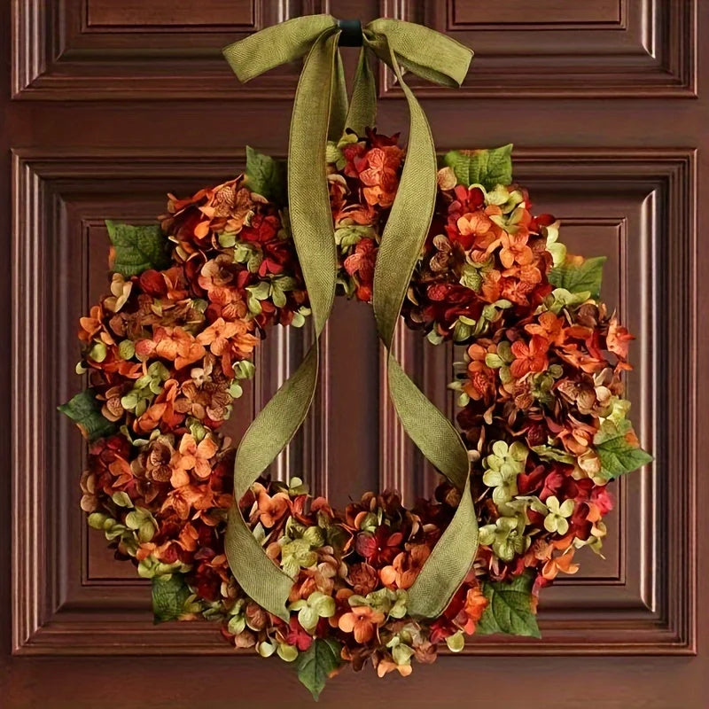 1pc Elegant Autumn Hanging Wreath with Hydrangea Flowers 15.75inch