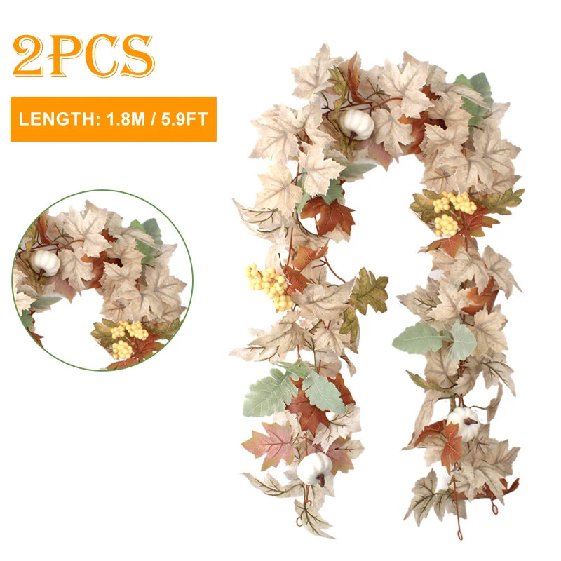 1.8/2.7M Autumn Maple Leaf Pumpkin Berries Garland - jenshomeandgardendecor