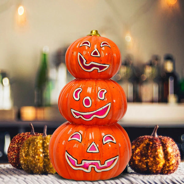 3-Tier Color-Changing Lighted Ceramic Pumpkin Lantern Battery Powered Halloween - jenshomeandgardendecor