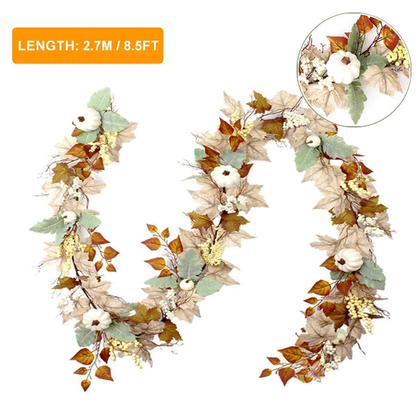 1.8/2.7M Autumn Maple Leaf Pumpkin Berries Garland - jenshomeandgardendecor