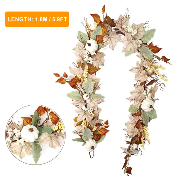 1.8/2.7M Autumn Maple Leaf Pumpkin Berries Garland - jenshomeandgardendecor