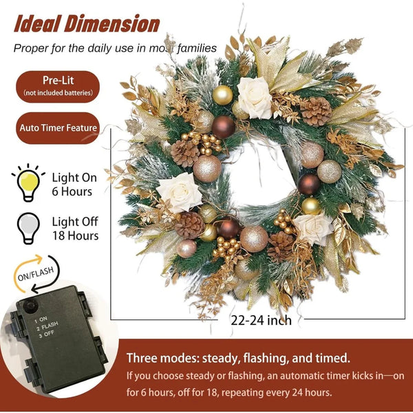 Prelit 24“ Champagne Gold Door Wreath