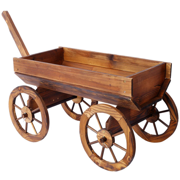 Wood Wagon Flower Planter Pot Stand W/Wheels