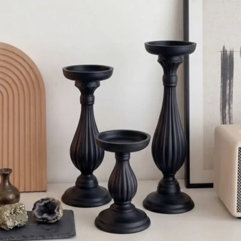 Vintage Black American Style Wooden Candle Holder