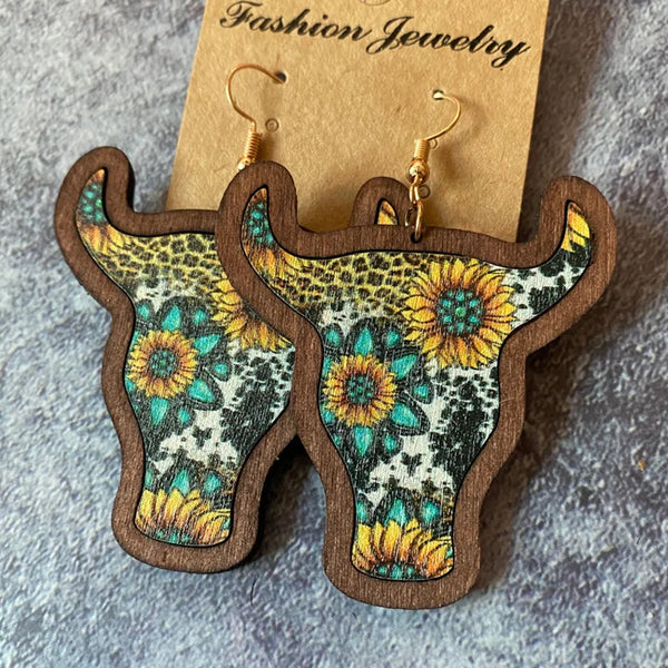 Wooden Cow head Earrings - jenshomeandgardendecor