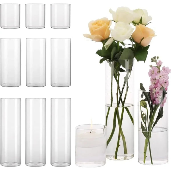 12 Pack Glass Cylinder Vase 4, 8,12 Inch Tall - jenshomeandgardendecor