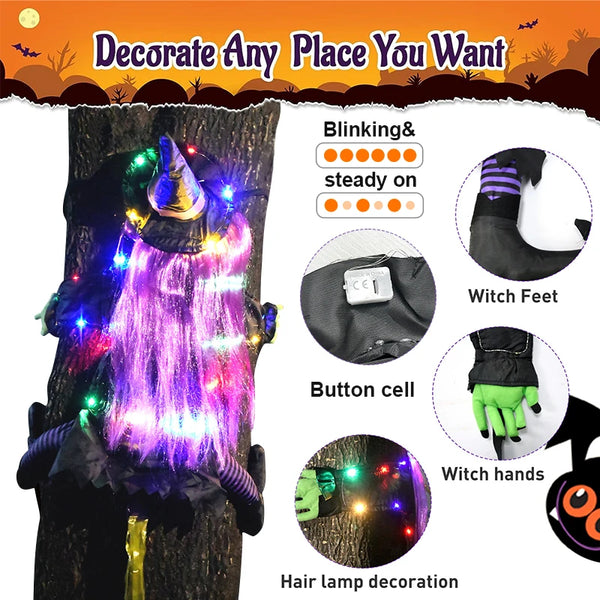 Halloween Witch Doll Crashing Into Tree For Door Porch Yard