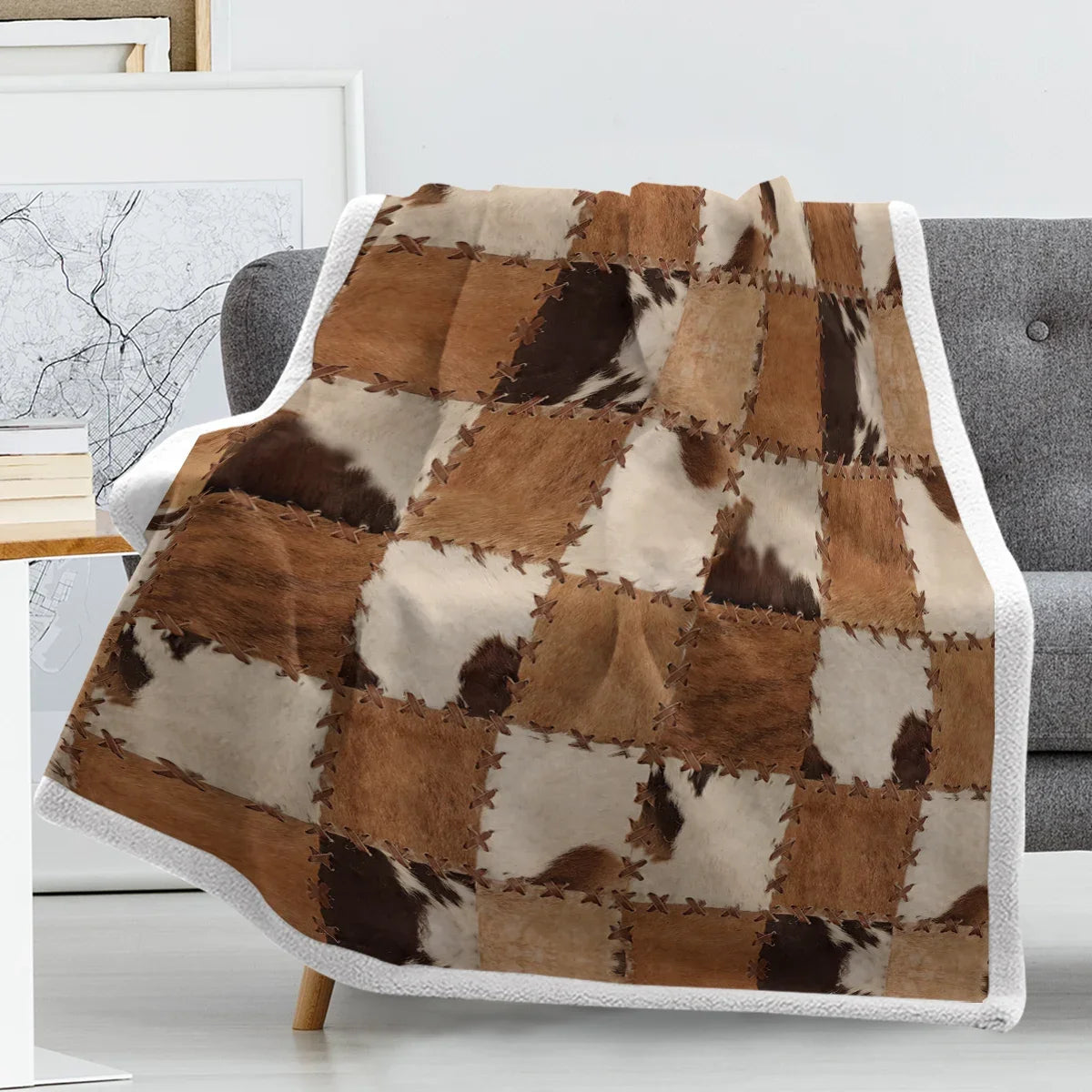 Fur-like Patchwork Throw Blanket