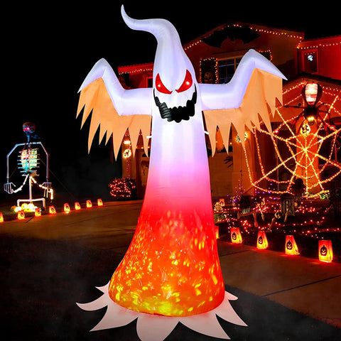 Big Halloween Inflatable Ghost with Rotating Flame Light